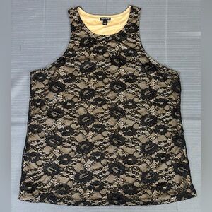 Torrid Black Lace Overlay Tank Top Women’s Size 1 Nude Lined Sleeveless